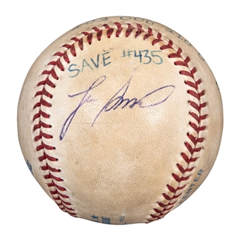 1995 Lee Smith Game Used/Signed Career Save #435 Baseball Used on 4/28/95 (Smith LOA)